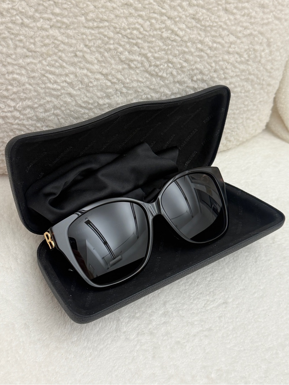 Balenciaga Black Oversized Square Sunglasses with Gold Accent BB